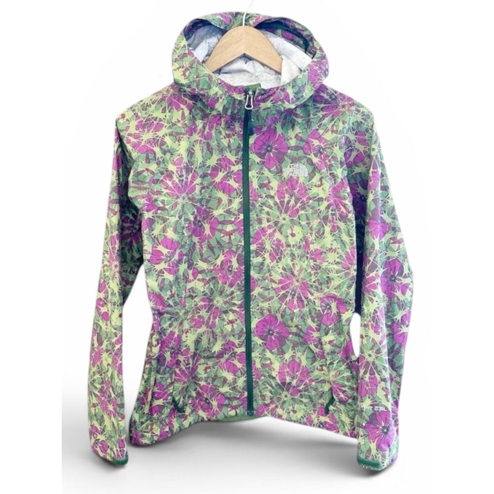 The North Face Floral Hooded Rain Jacket Pink & Green Size XS Great Condition